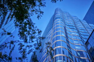 Pendry Manhattan West hotel exterior and bright blue sky