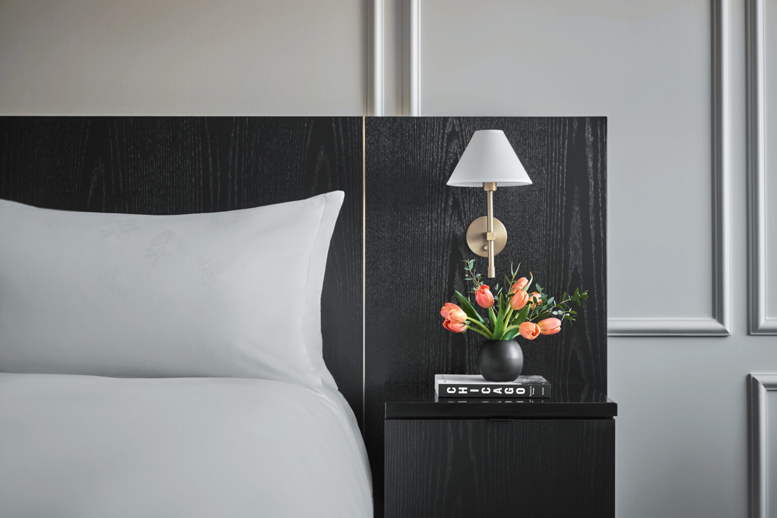 Bed against the wall with floral