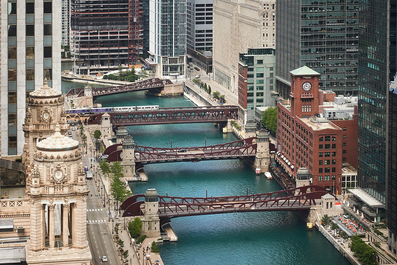 Aerial view of the river and downtown Chicago