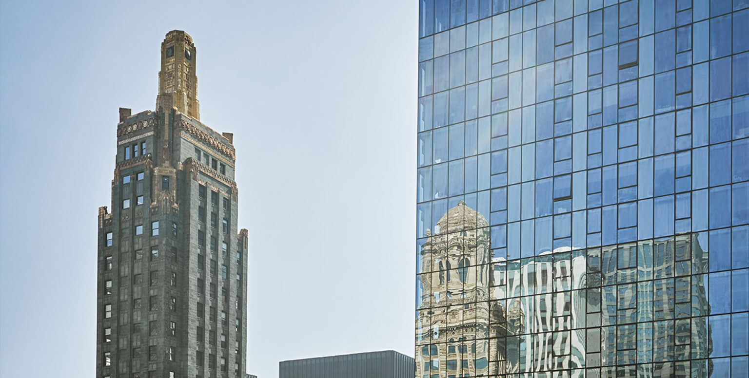 A bird&rsquo;s eye view of Pendry Chicago, located in the historic Carbide and Carbon Building in Chicago