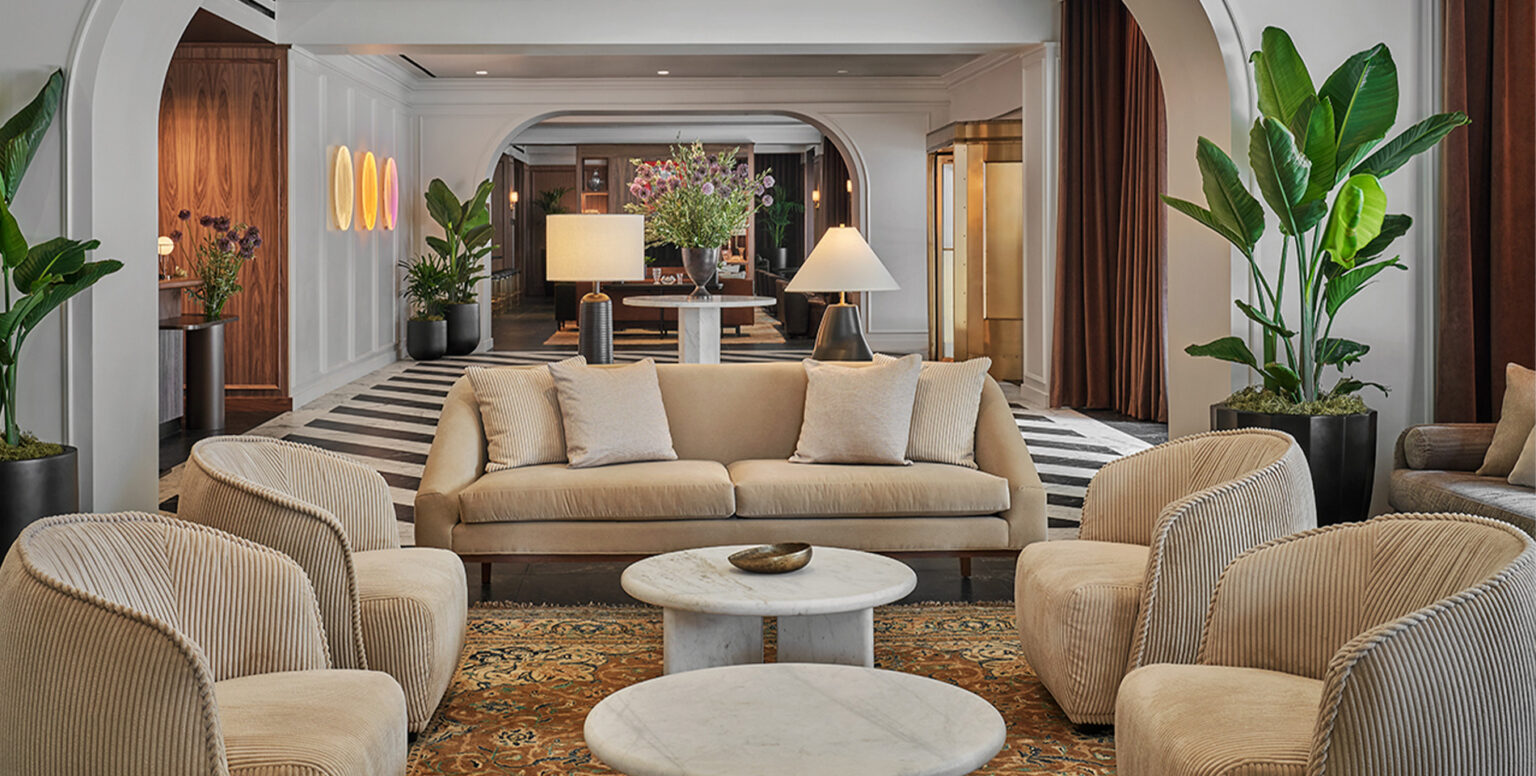 The lobby at Pendry Chicago, a luxury hotel in downtown Chicago