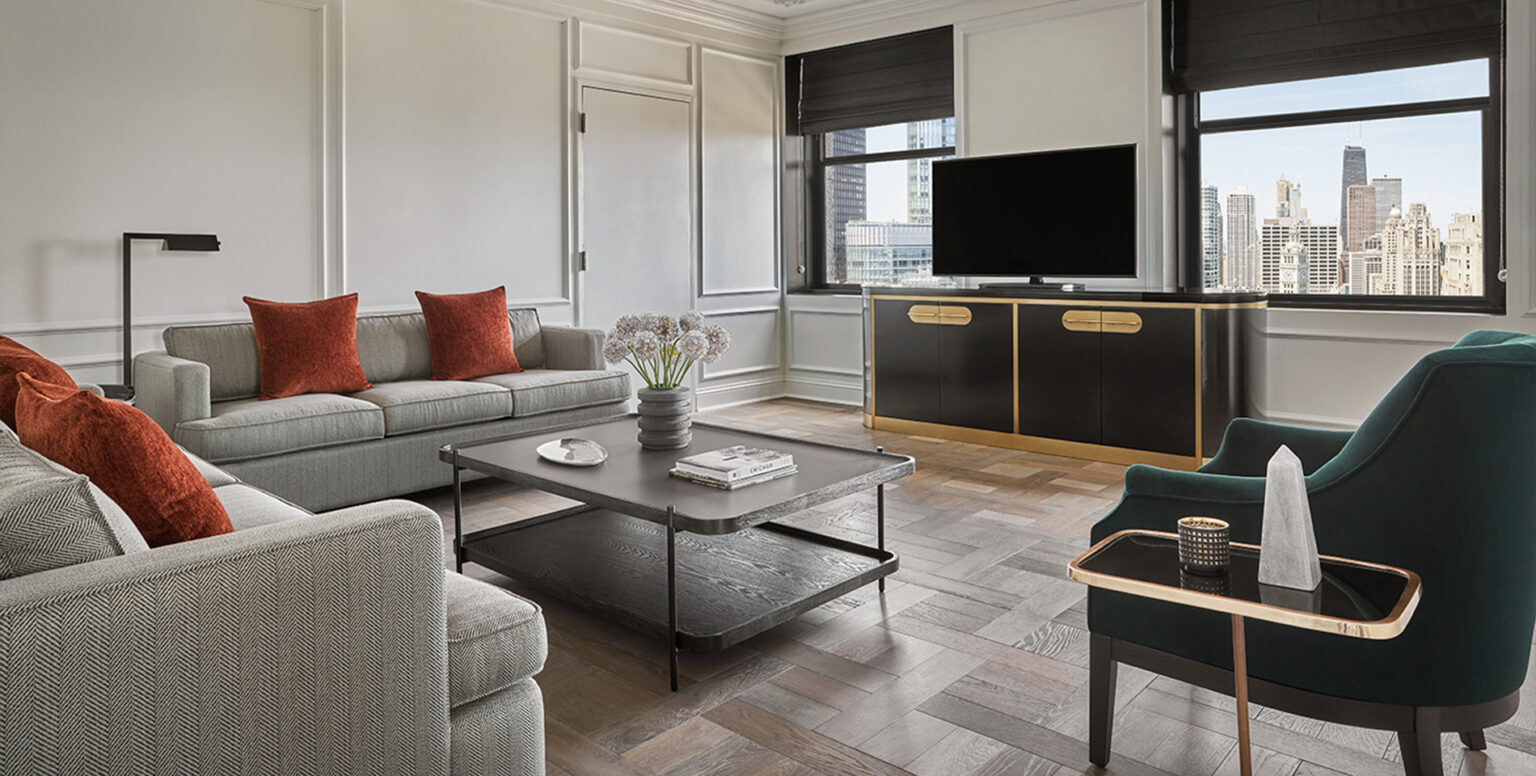 A living space the Pendry Suite at Pendry Chicago