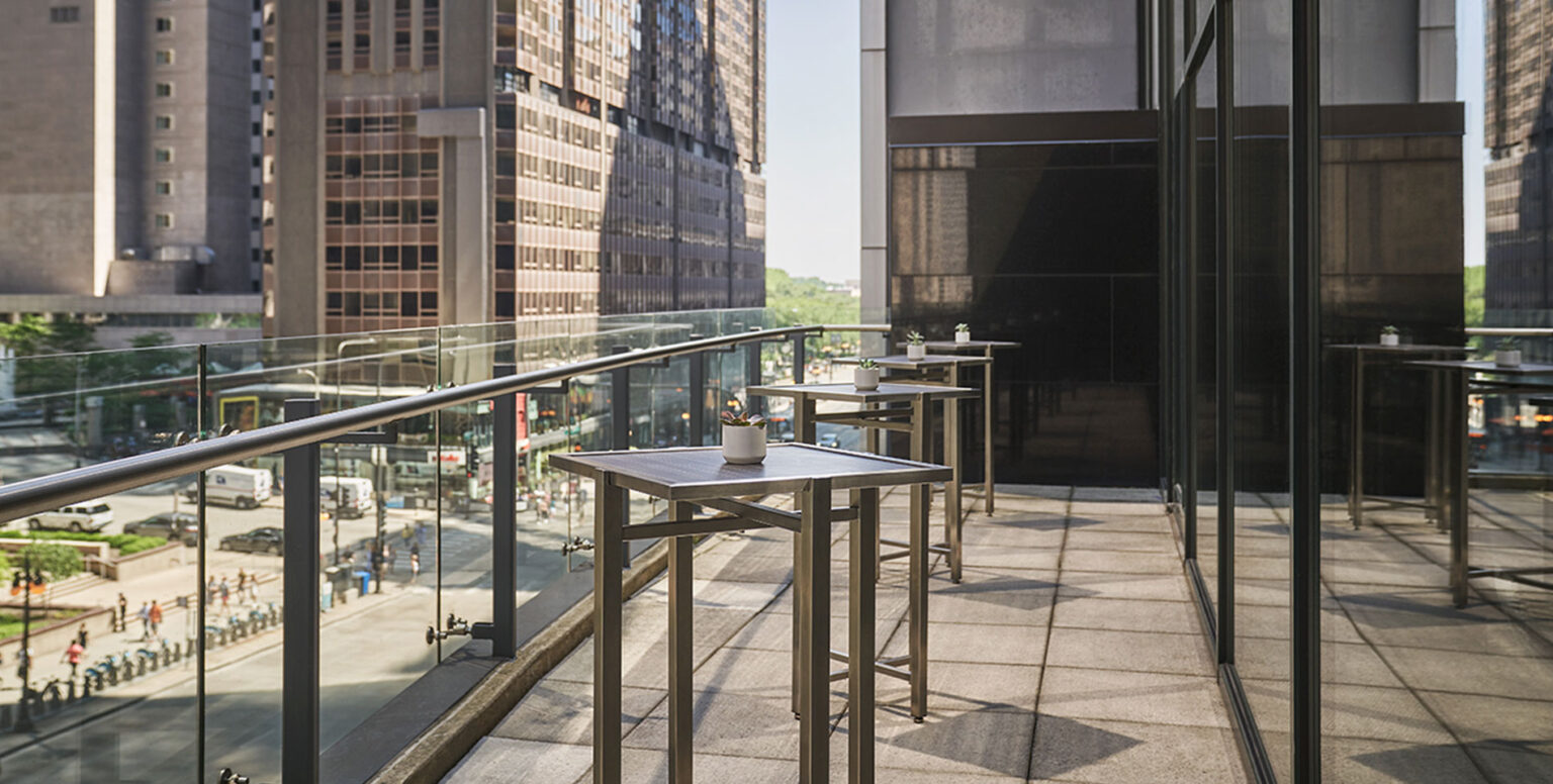 A balcony area for events at Pendry Chicago