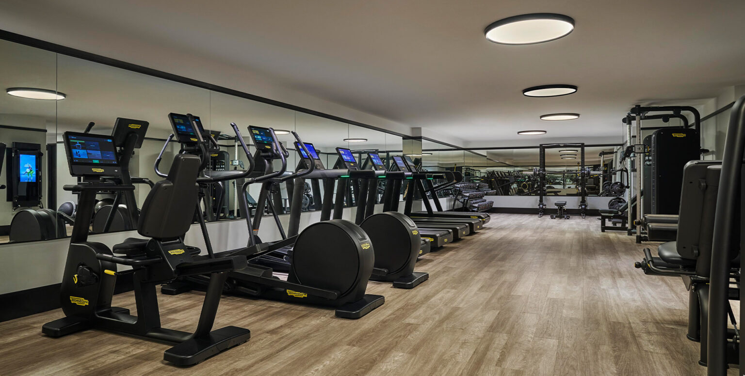 Gym equipment in the fitness center at Pendry Chicago