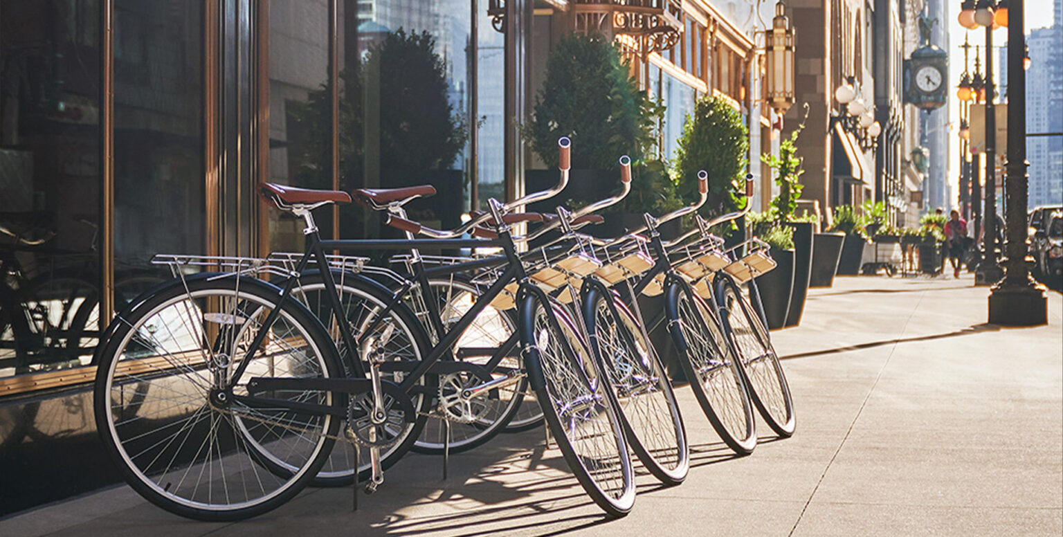 Four bikes outside of Pendry Chicago hotel