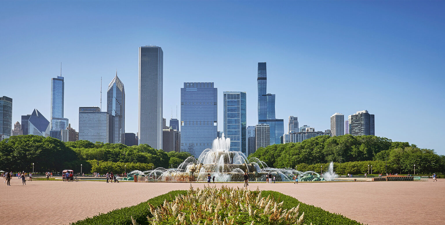 The water fountain in Millennium Park in Chicago