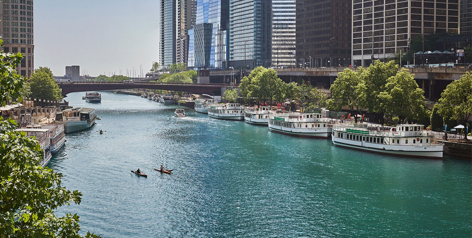 The Chicago River during the summer