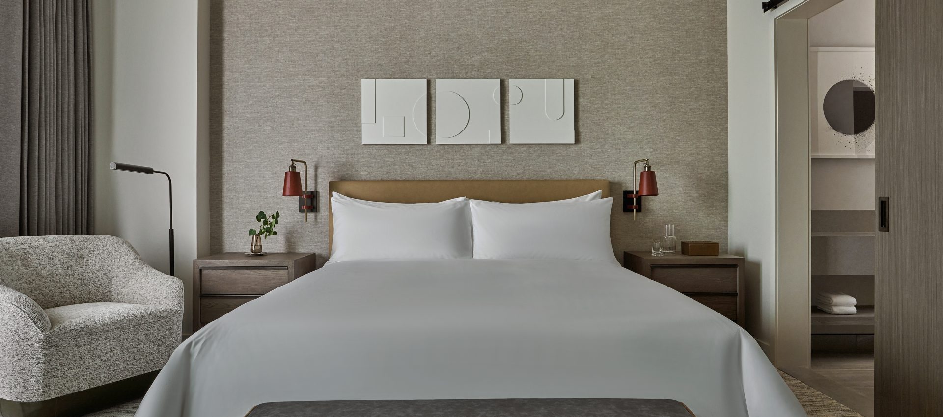 A guest room at Pendry Park City, a luxury resort with ski-in/ski-out access in Park City, Utah