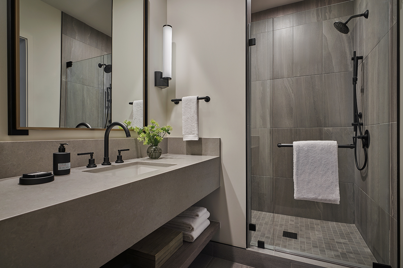Peak View bathroom At Pendry Park City, a luxury resort with ski-in/ski-out access in Park City, Utah