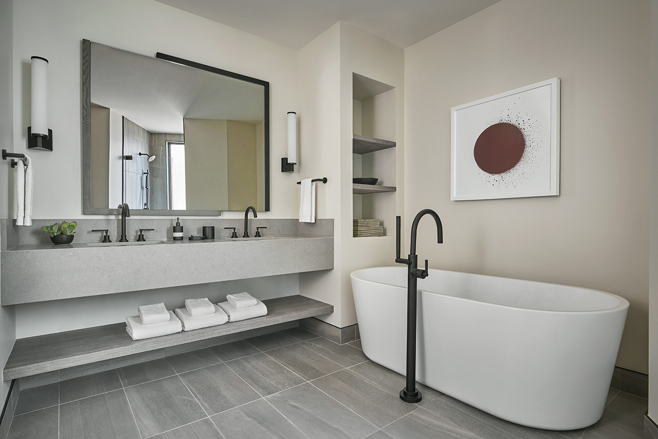 Bathroom with tub At Pendry Park City, a luxury resort with ski-in/ski-out access in Canyons Village