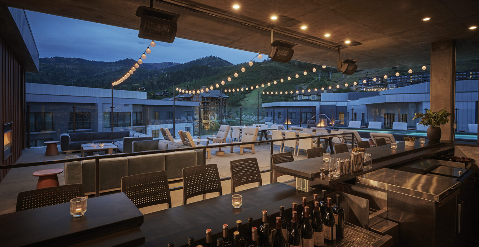 The Pool House Bar at Pendry Park City, a luxury ski resort in Park City