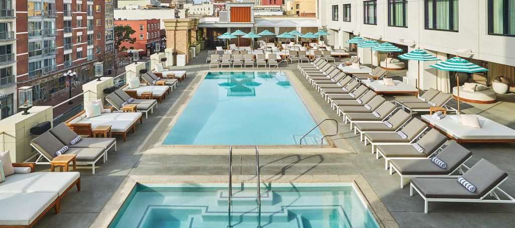 Aerial view of the pool at Pendry San Diego, a luxury hotel