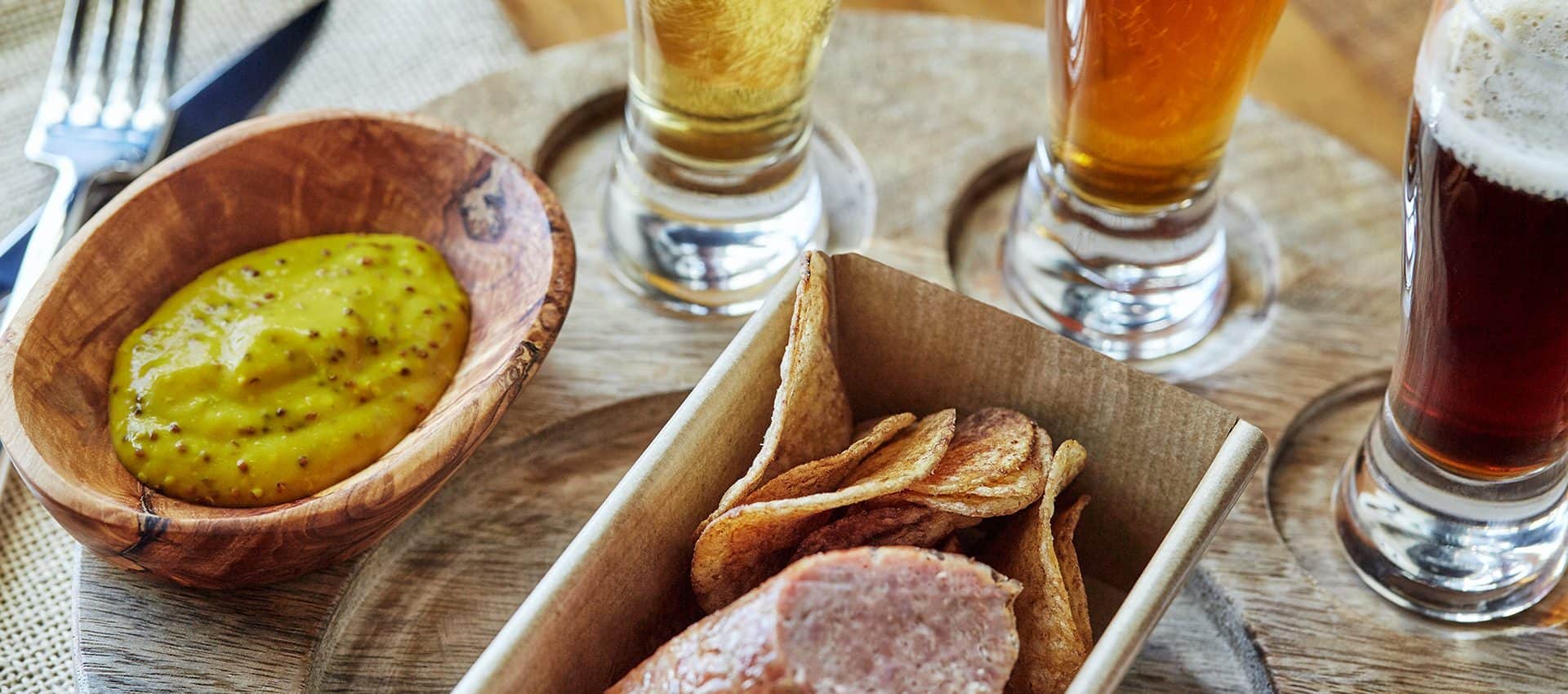 Sausage, mustard and beer
