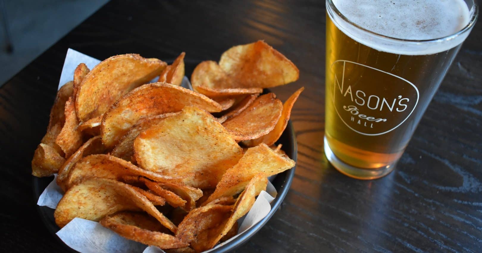 Beer and potato chips at Nason's Beer hall