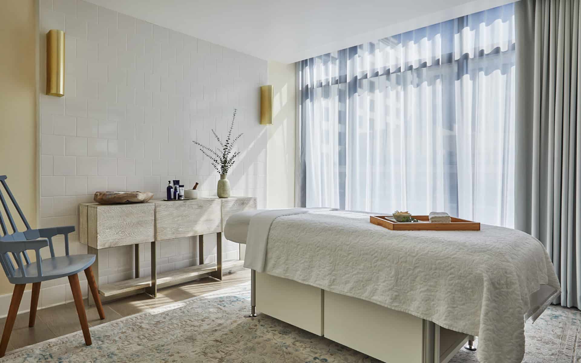 Spa Pendry treatment room and massage table at a luxury full service spa in the Gaslamp Quarter of Downtown San Diego