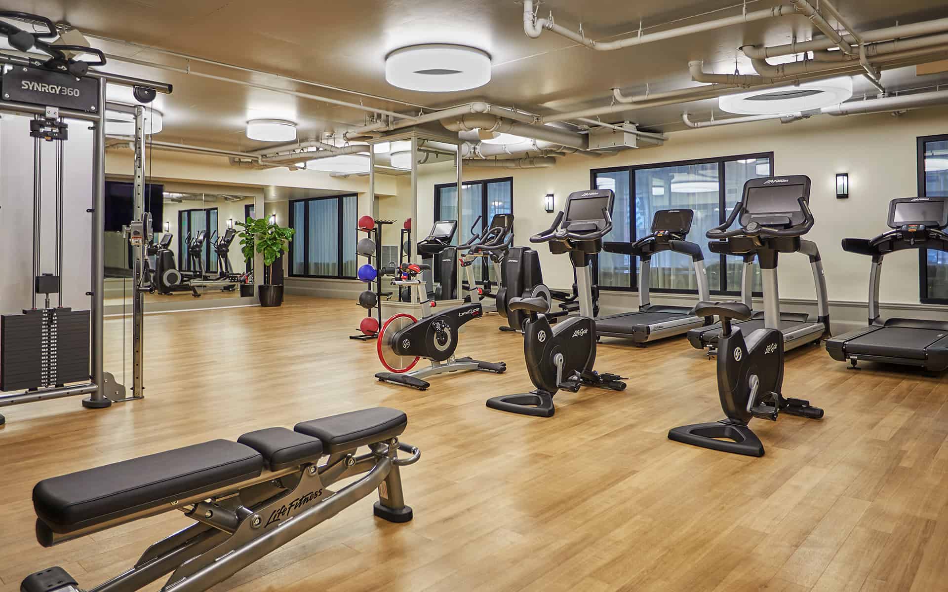 Gym with cardio equipment at luxury downtown San Diego hotel, Pendry San Diego