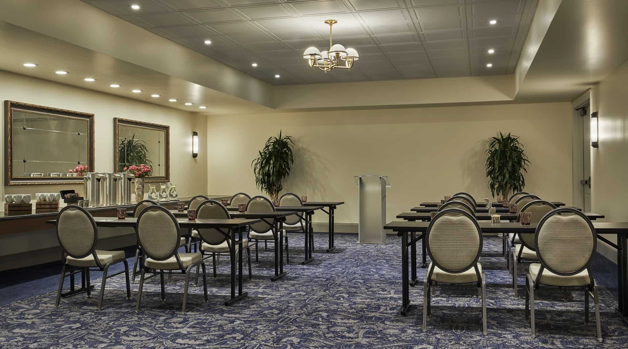 Small event venue with podium at luxury at a luxury Downtown San Diego Hotel, Pendry San Diego