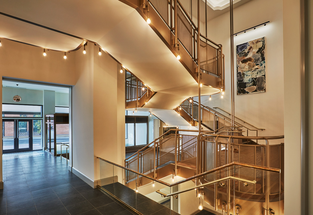 The lobby and staircase at Pendry San Diego