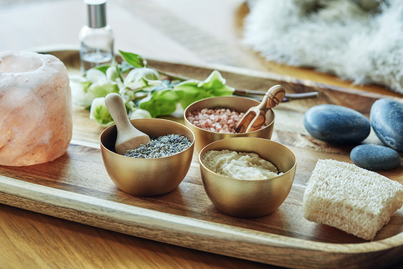 A tray of treatment products at Pendry San Diego