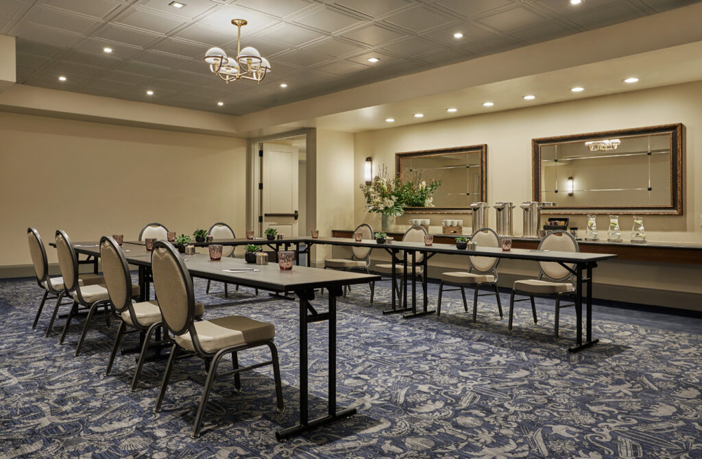 Meeting room with U-shaped table arrangement