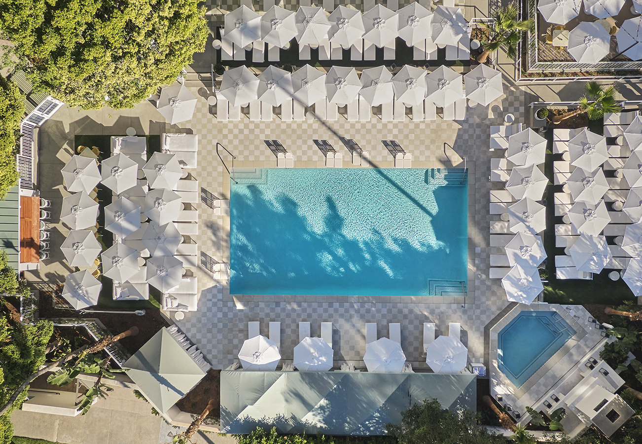 An aerial overview of the swimming pool