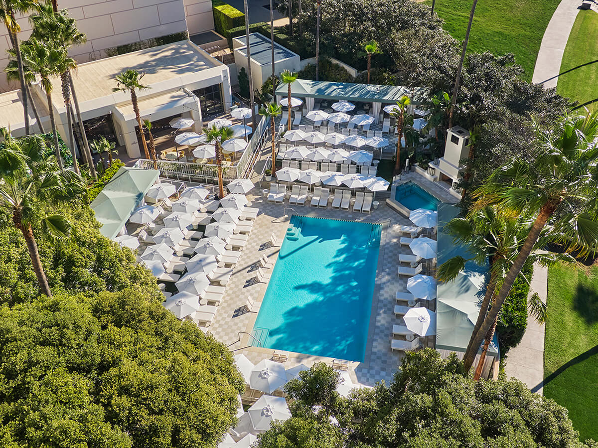 Overhead View Of Pool and Cabanas At Pendry Newport Beach