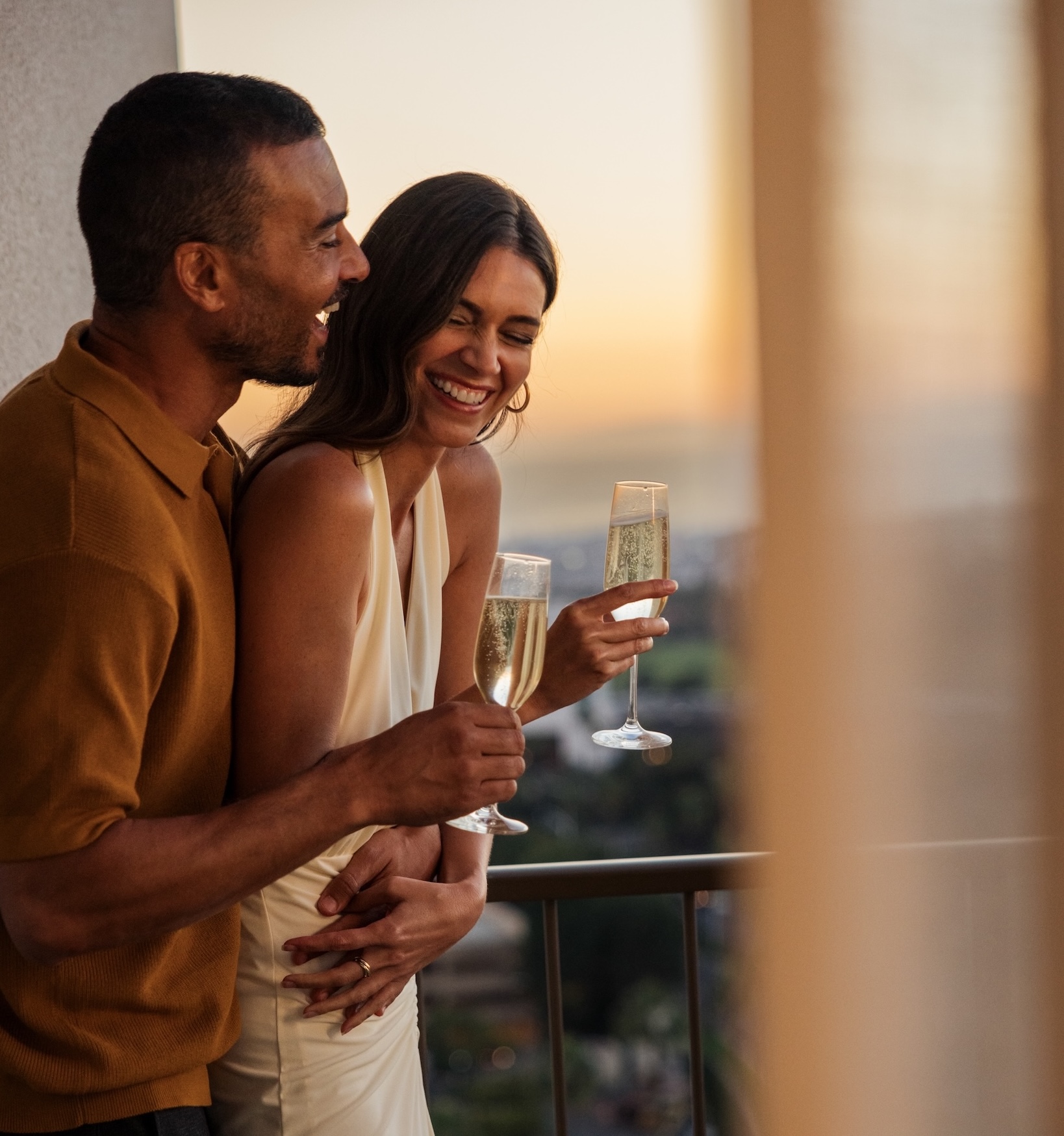 A couple having a glass of champagne