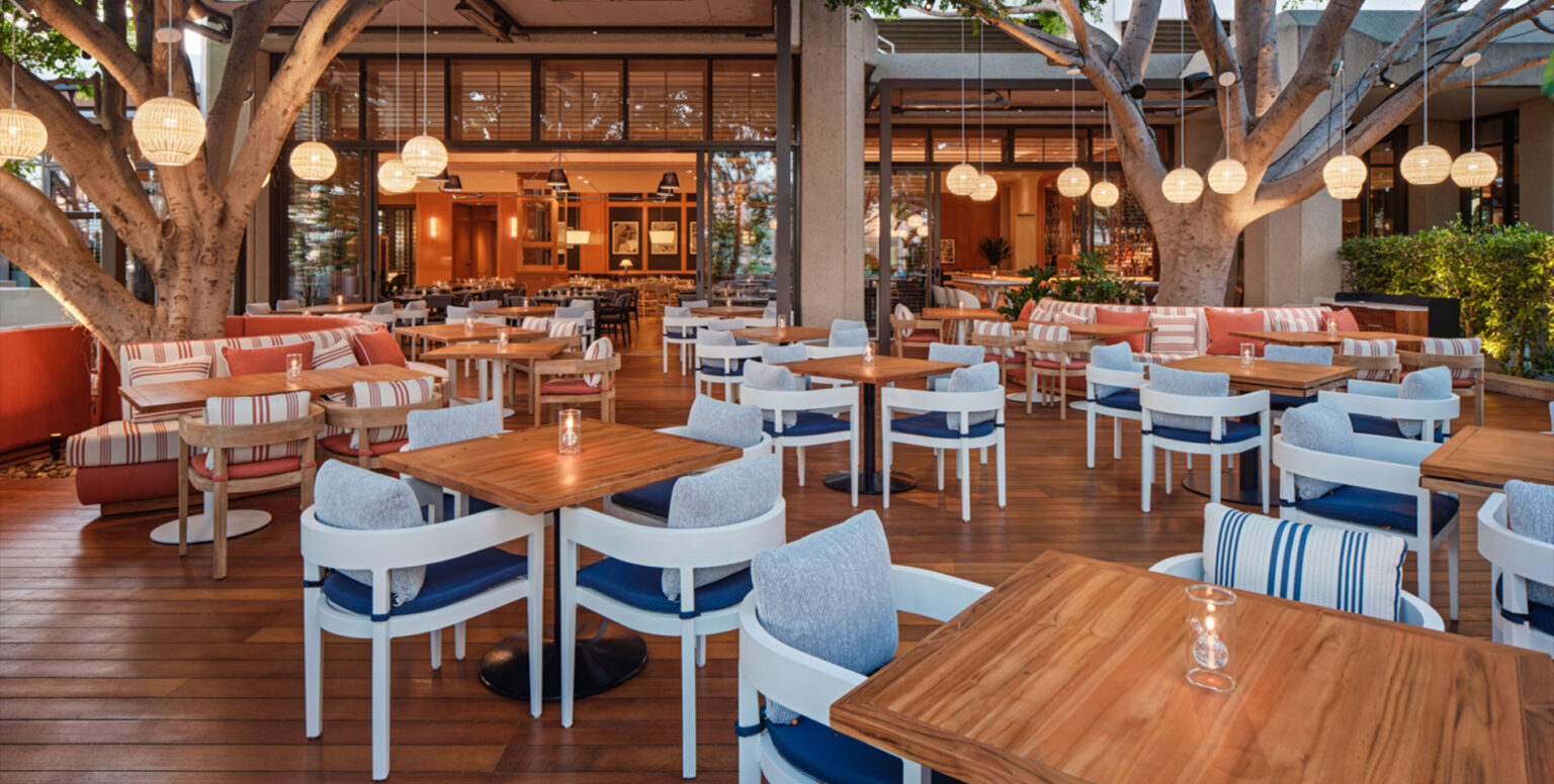 Outdoor dining area in Newport Beach, SET Steak & Sushi