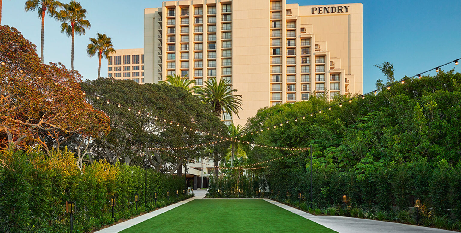 A grass lawn event space at Pendry Newport Beach resort
