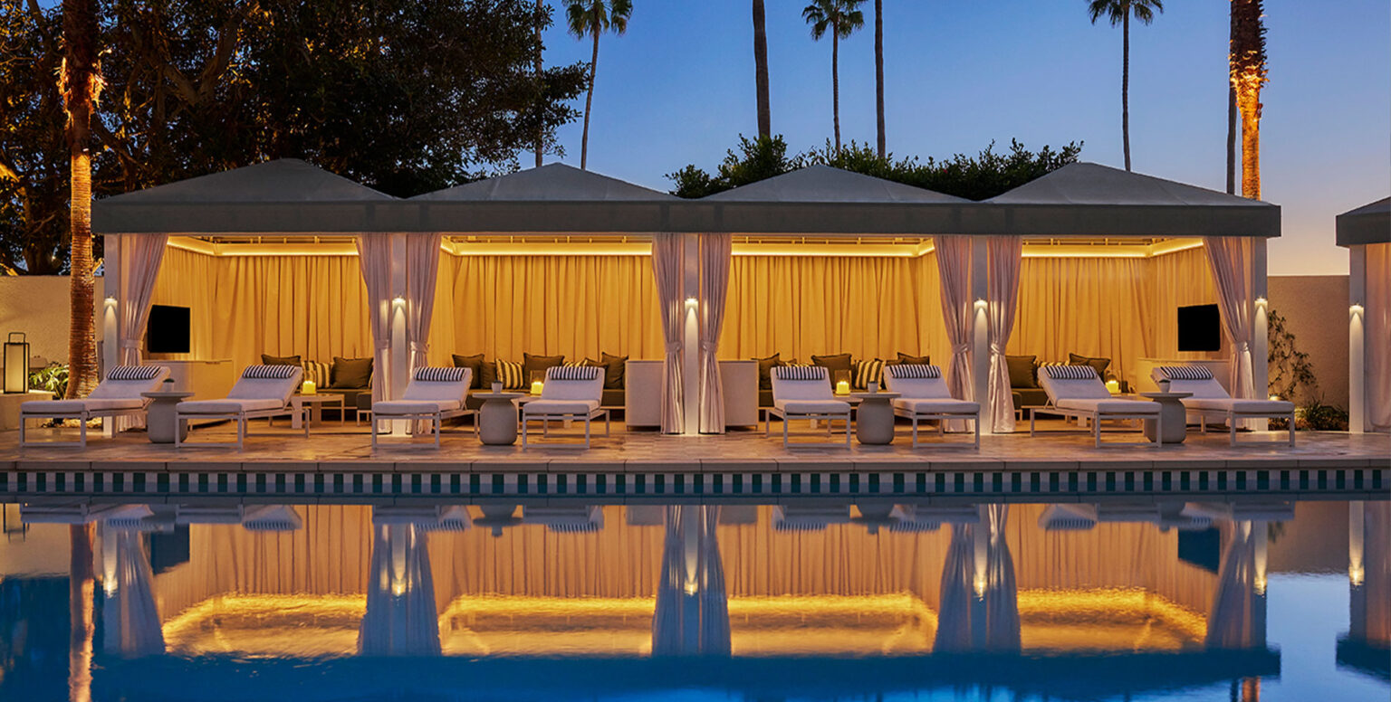 Pool cabanas at Pendry Newport Beach