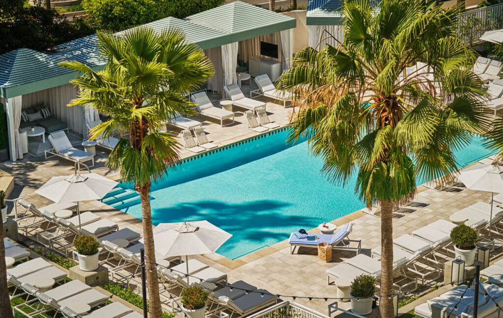 Pool deck at Pendry Newport Beach