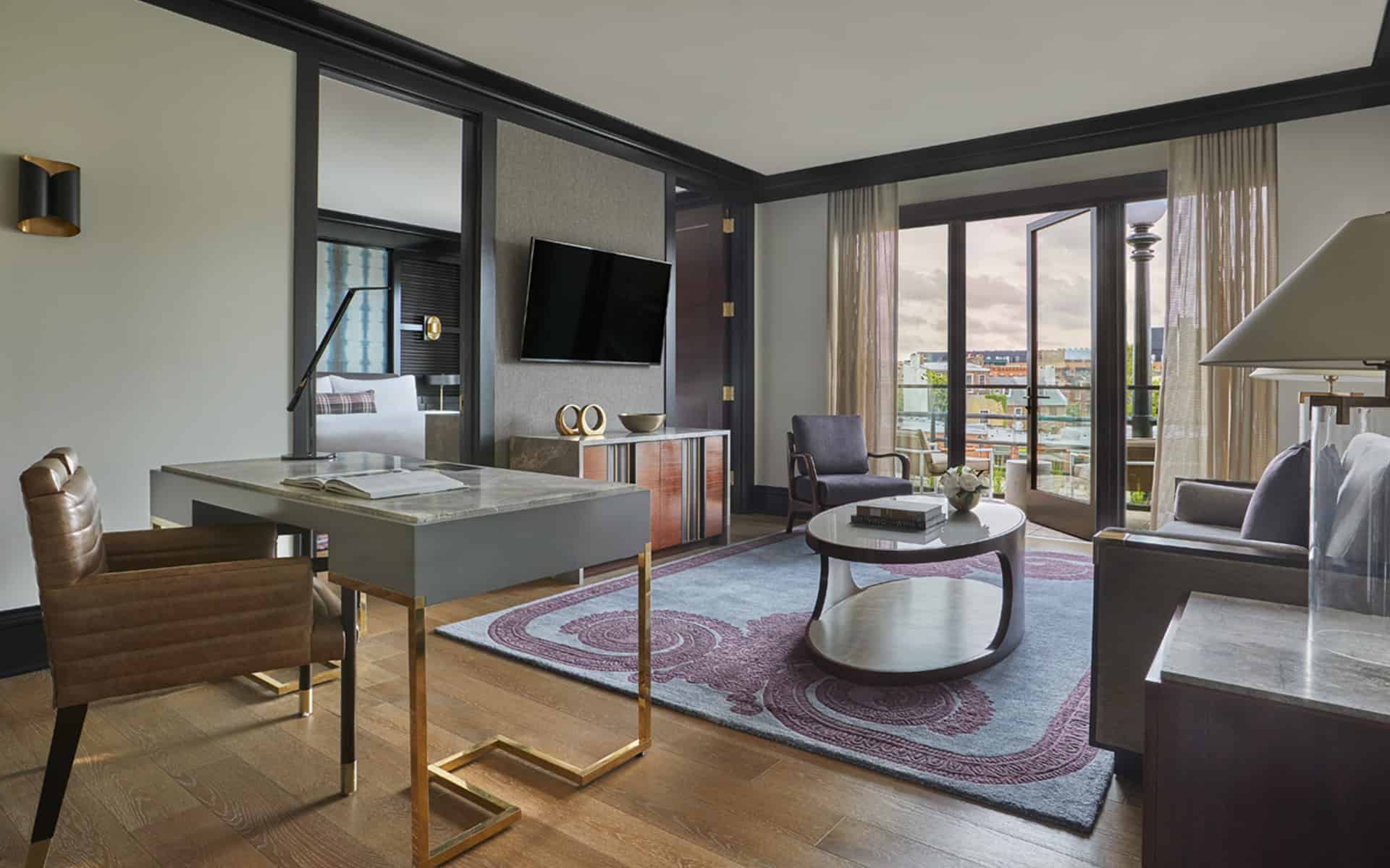 Deluxe harbor suite living room at a luxury Baltimore hotel