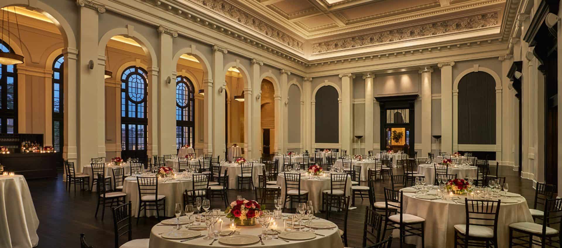 Ballroom interior with seating and decor at Sagamore Pendry Baltimore