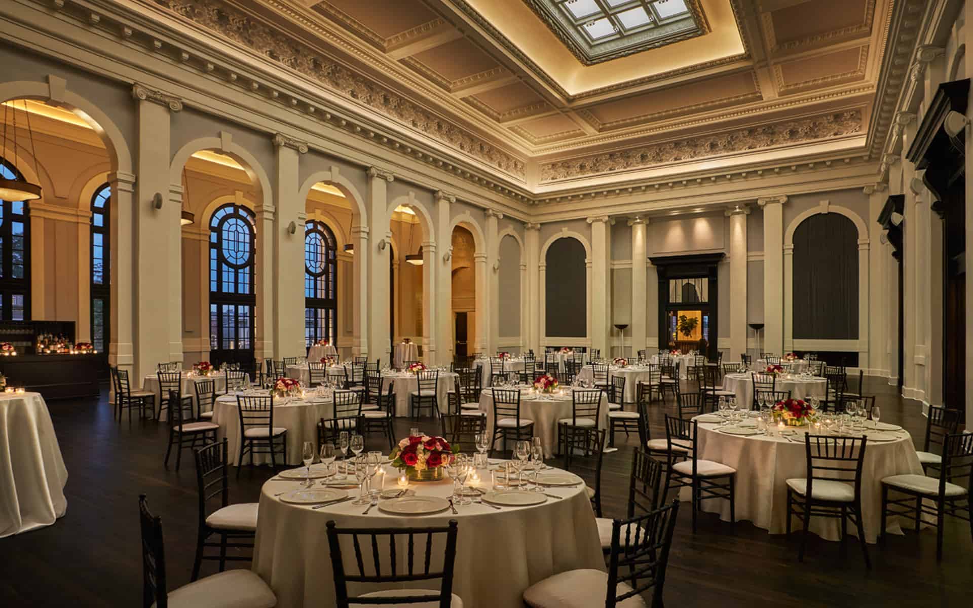 Ballroom interior with seating and decor at Sagamore Pendry Baltimore