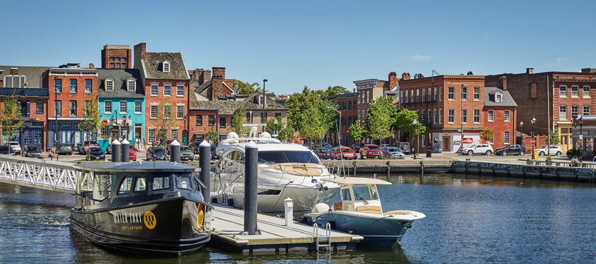 Boat dock with yachts and water taxis