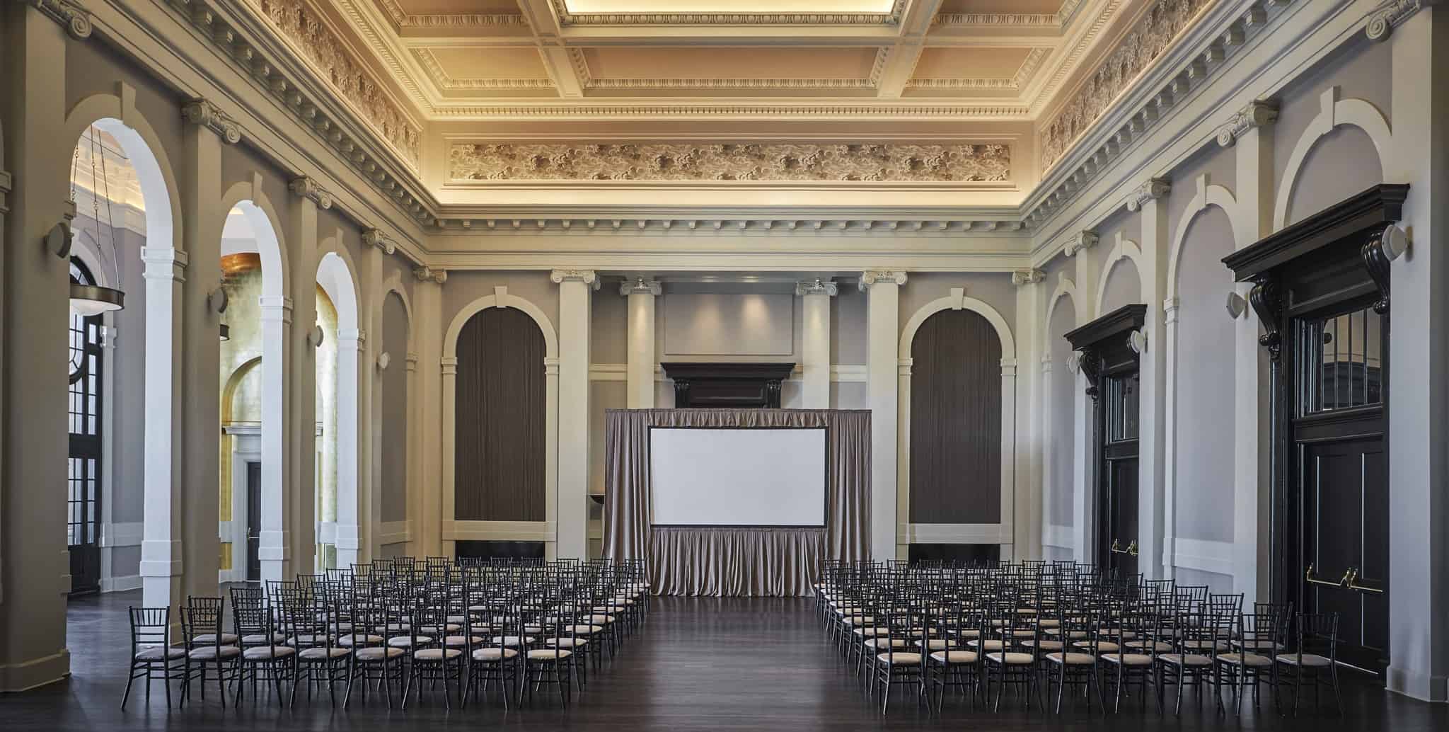 Event space with seating and projector