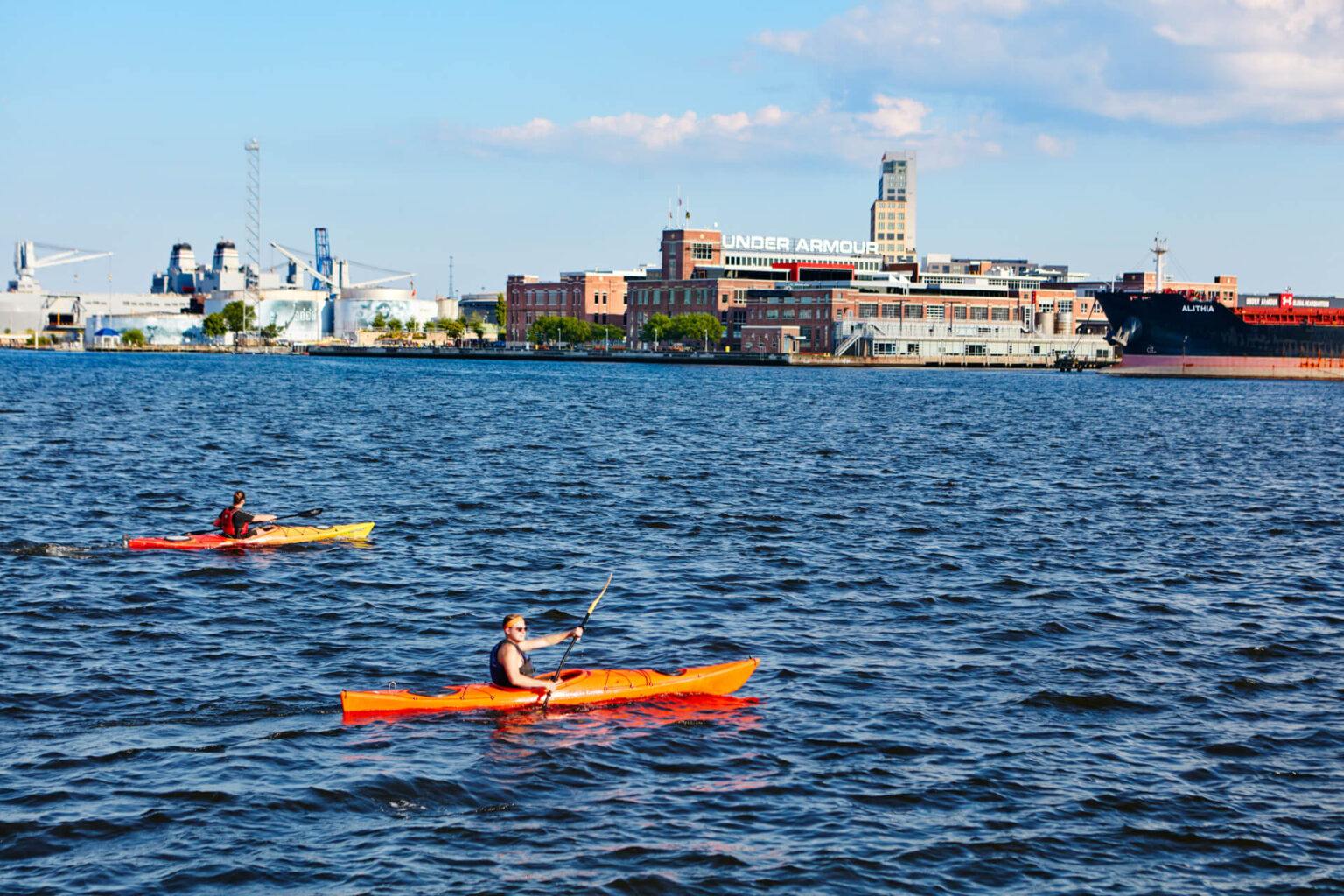 Kayaks on the harbor of Fells Point.