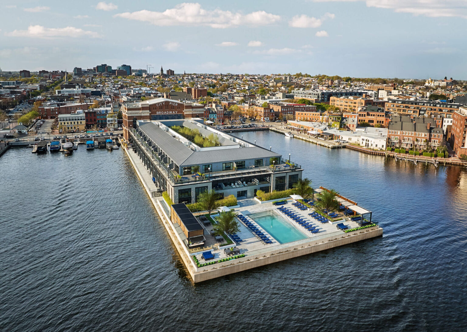 An aerial view of Fells Point hotel, Pendry Baltimore.