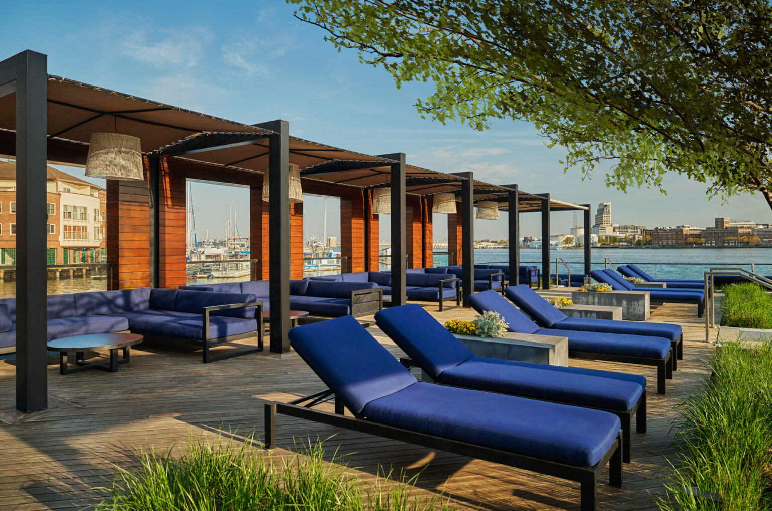Lounge beds at the pool at a Baltimore luxury hotel