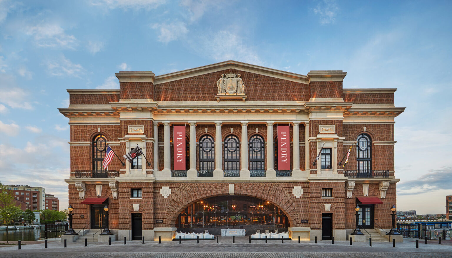 The exterior of a Fells Point hotel, Pendry Baltimore.