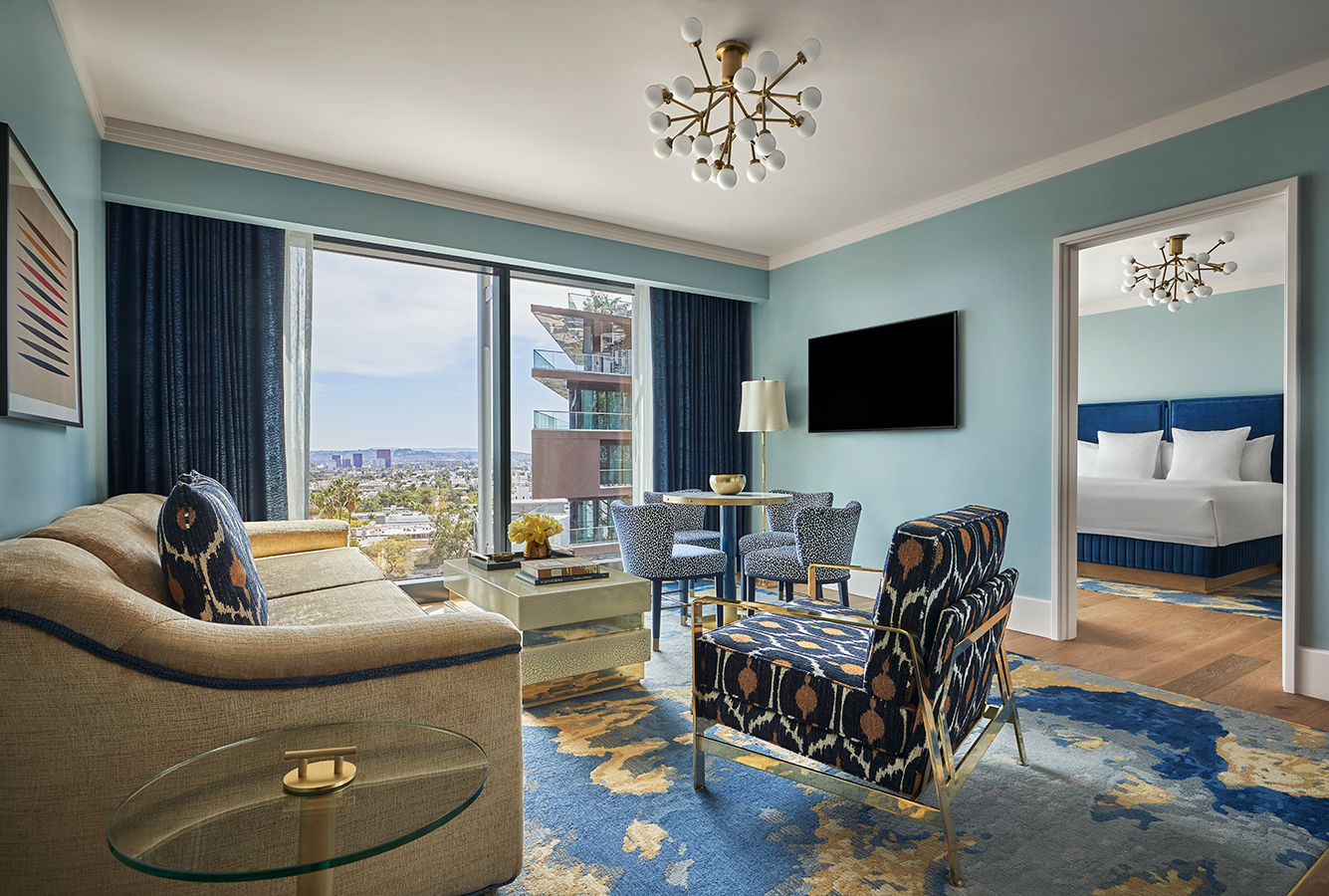 Skyline Suite living area at boutique Pendry West Hollywood, a luxury weho hotel