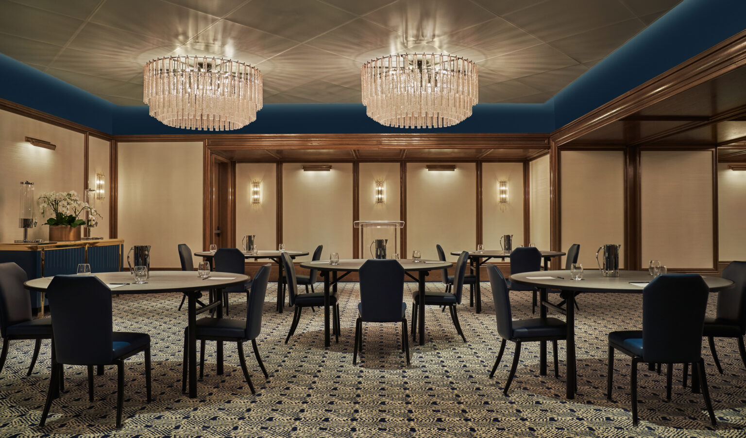 Ballroom venue meeting set up at Pendry West Hollywood a luxury hotel on sunset blvd