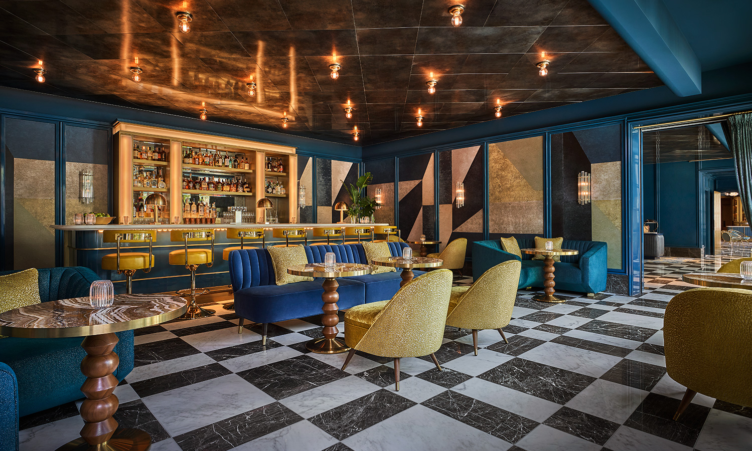 Bar Pendry interior with seating at Pendry West Hollywood, a luxury boutique hotel