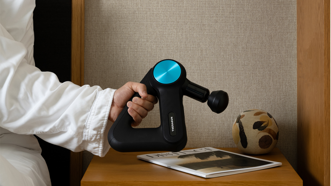 Massage gun on nightstand at Pendry Manhattan West.