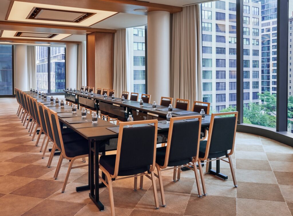 Meeting room with U-shaped table setup
