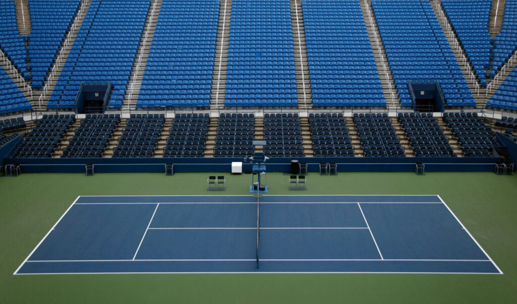 Empty tennis stadium with seats