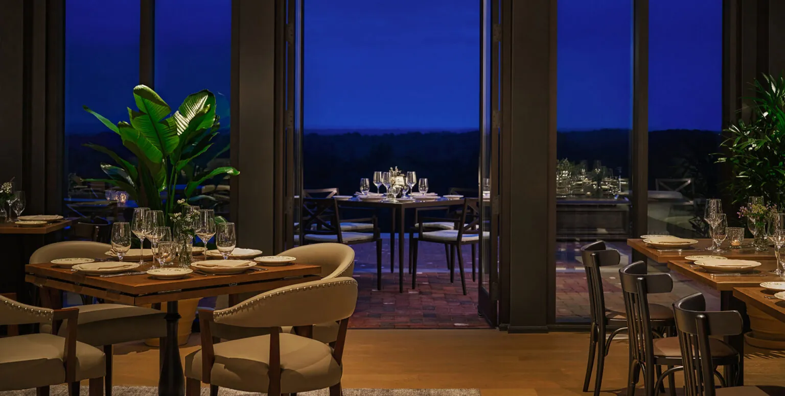 Indoor and outdoor dining at Ladd’s Tavern at Pendry Natirar