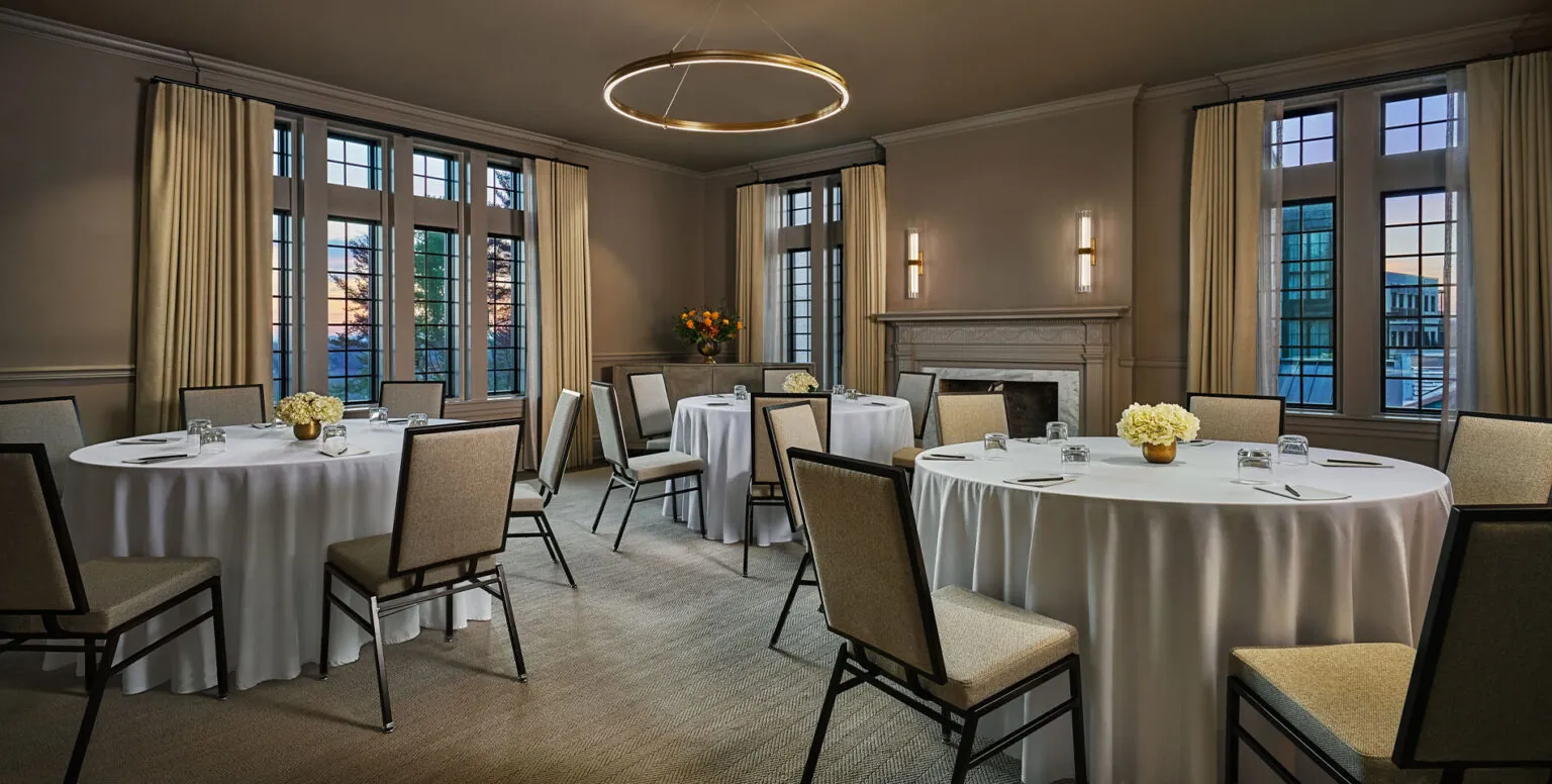 Three tables in a meeting space at Pendry Natirar