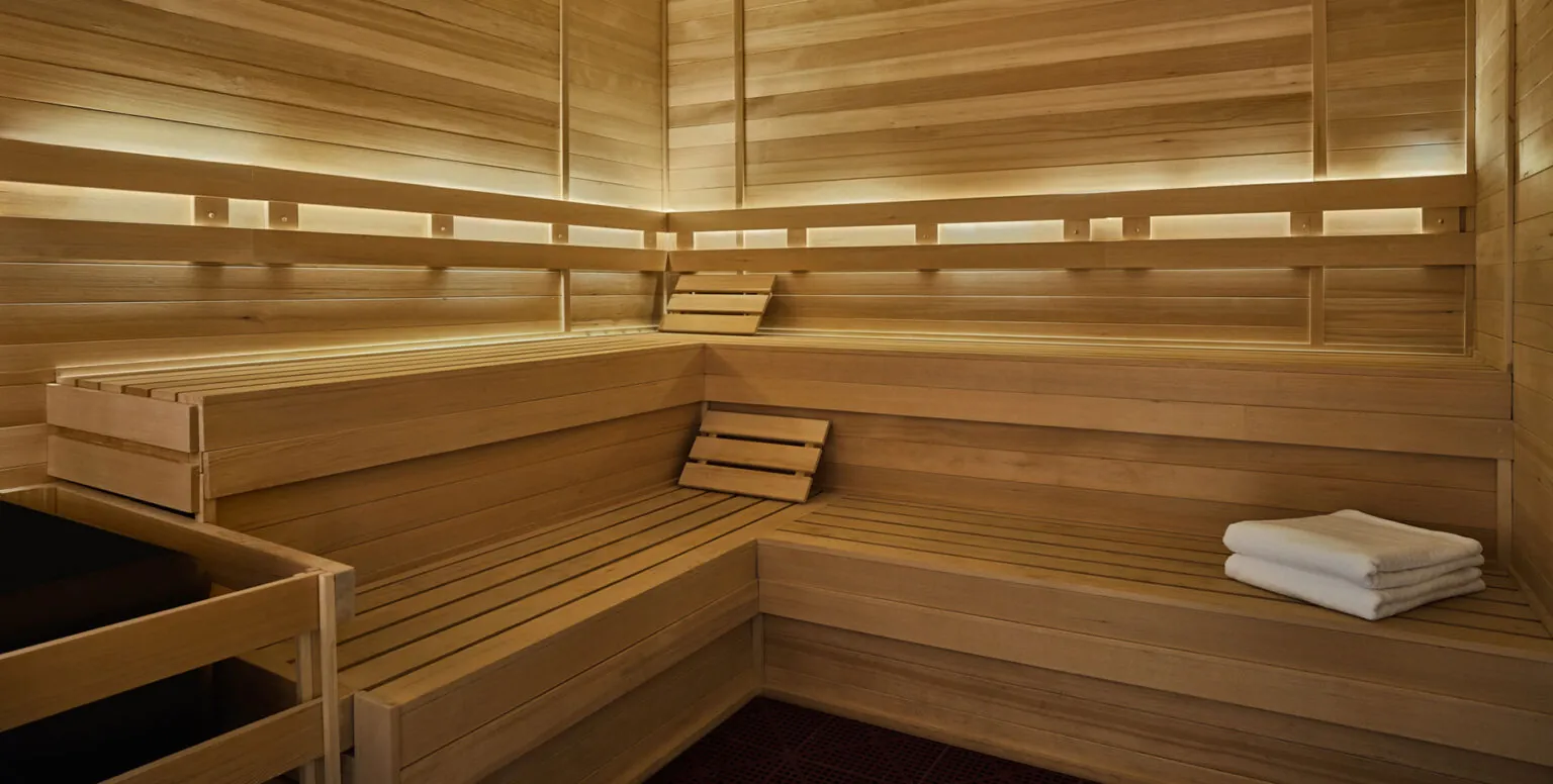A wooden steam room at Spa Pendry Natirar