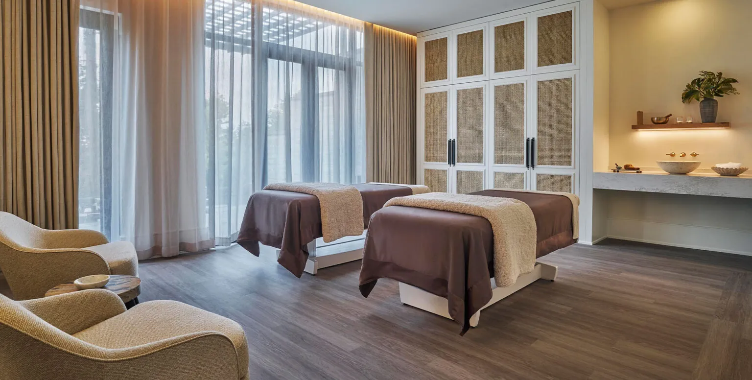 Two massage tables in a private spa room at Spa Pendry Natirar